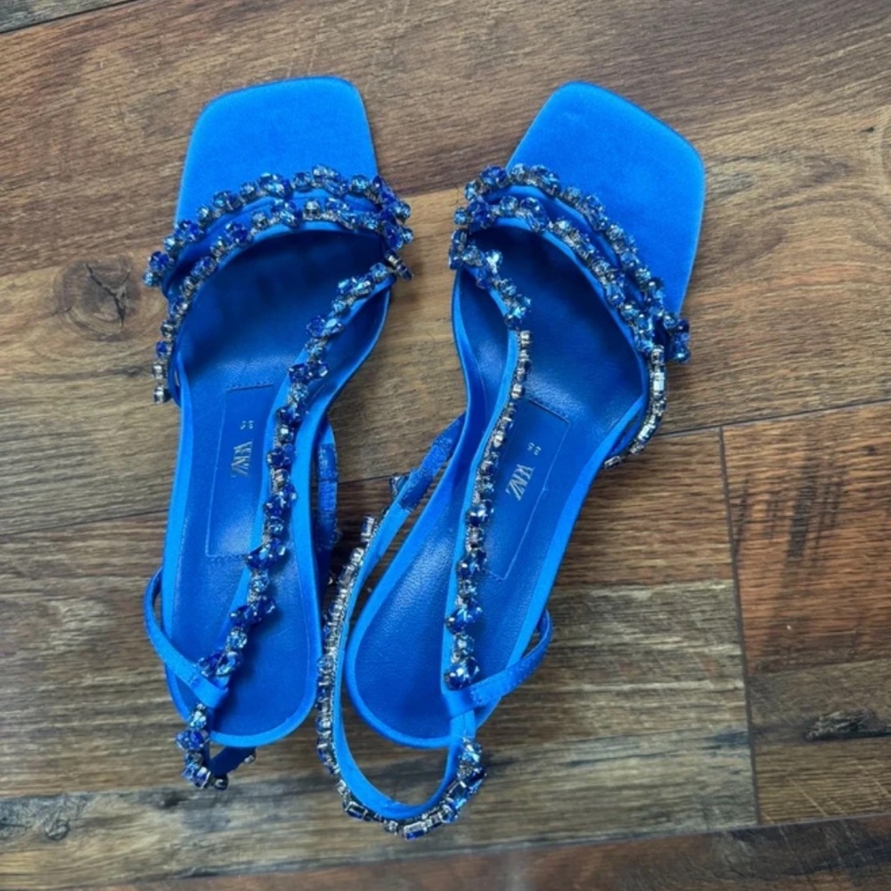 Zara Vibrant Blue Beaded Sandals